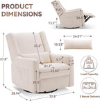 Tbfit 360° Swivel Recliner Chair,Nursery Rocking Chair with Lumbar Support for Bedroom, Comfy Upholstered Armchair with Pillows & Footrest for Living Room (Hidden Ring Handle, Beige)