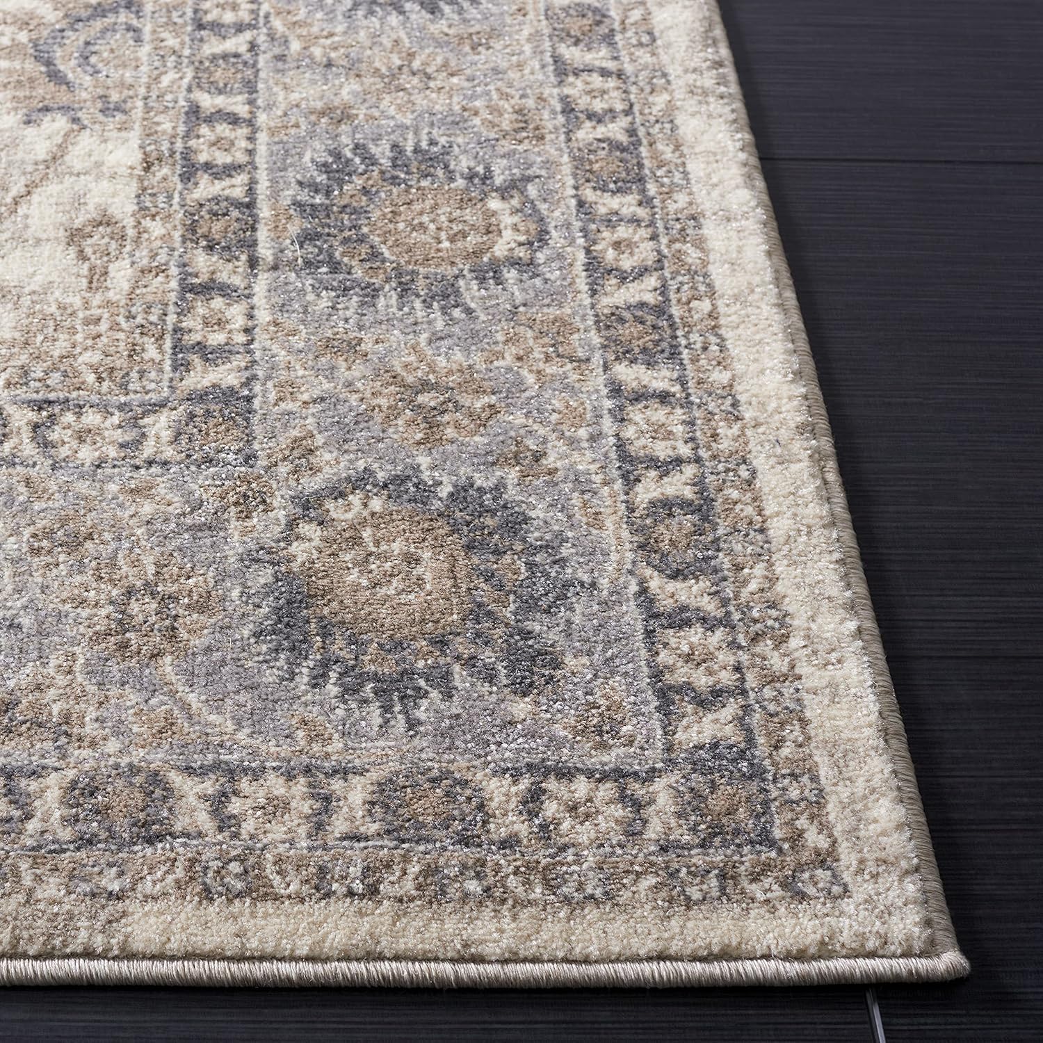 SAFAVIEH Sofia Collection 8' x 10' Ivory/Grey SOF330D Boho Tribal Oriental Distressed Non-Shedding Living Room Dining Bedroom Area Rug