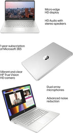 HP 14" Ultra Light Laptop for Student & Home (Intel Quad-Core N4120  4GB RAM  128GB(64GB + 64GB SD)  1-Year Office 365) 11-Hr Long Battery Life  Webcam  WiFi  Win 11 Home in S Mode - Snow White