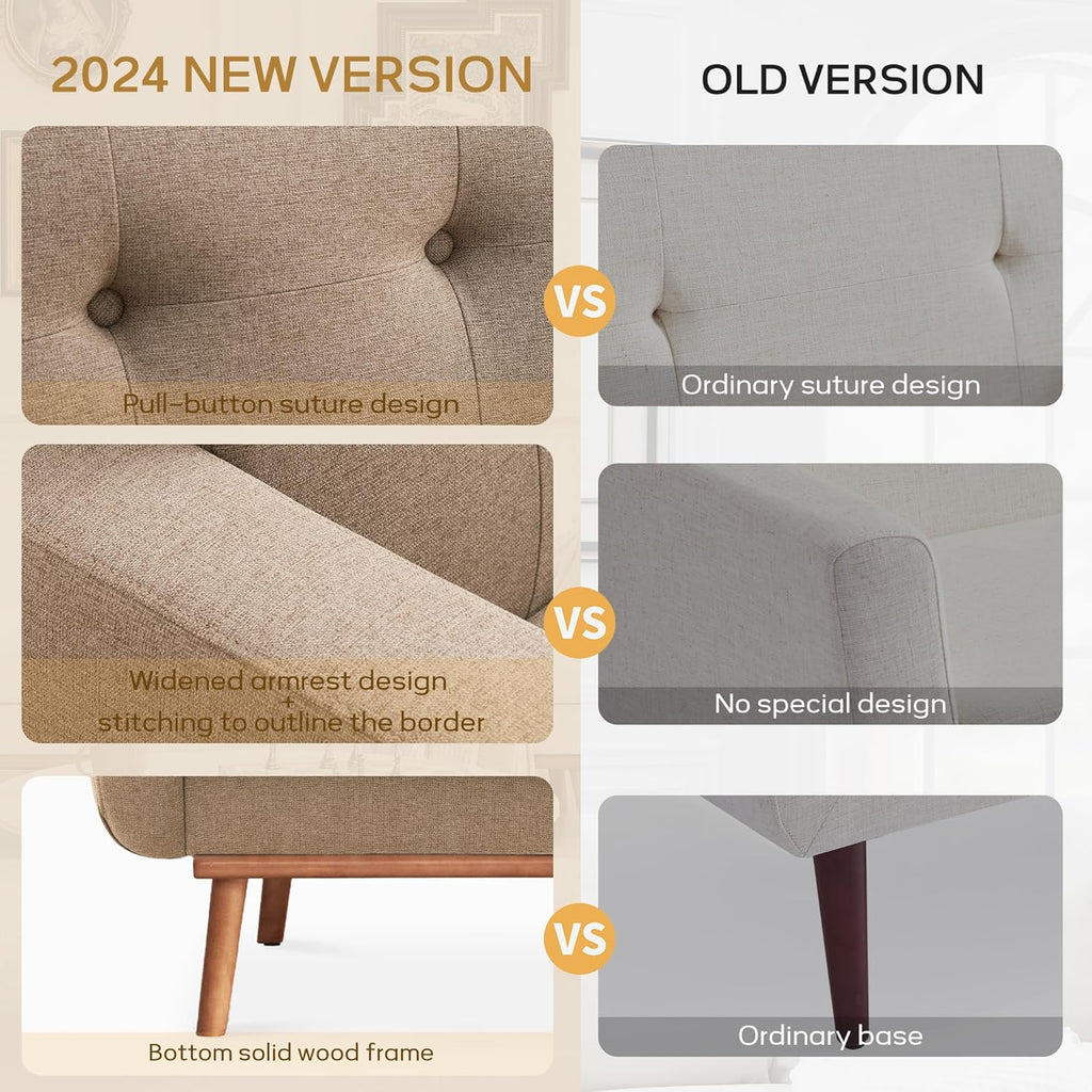 HUIMO Fabric Accent Chairs Set of 2, Button Tufted Living Room Chairs Easy to Install, Mid Century Modern Chair, Upholstered Arm Chair for Living Room Bedroom Study Office (Brown)