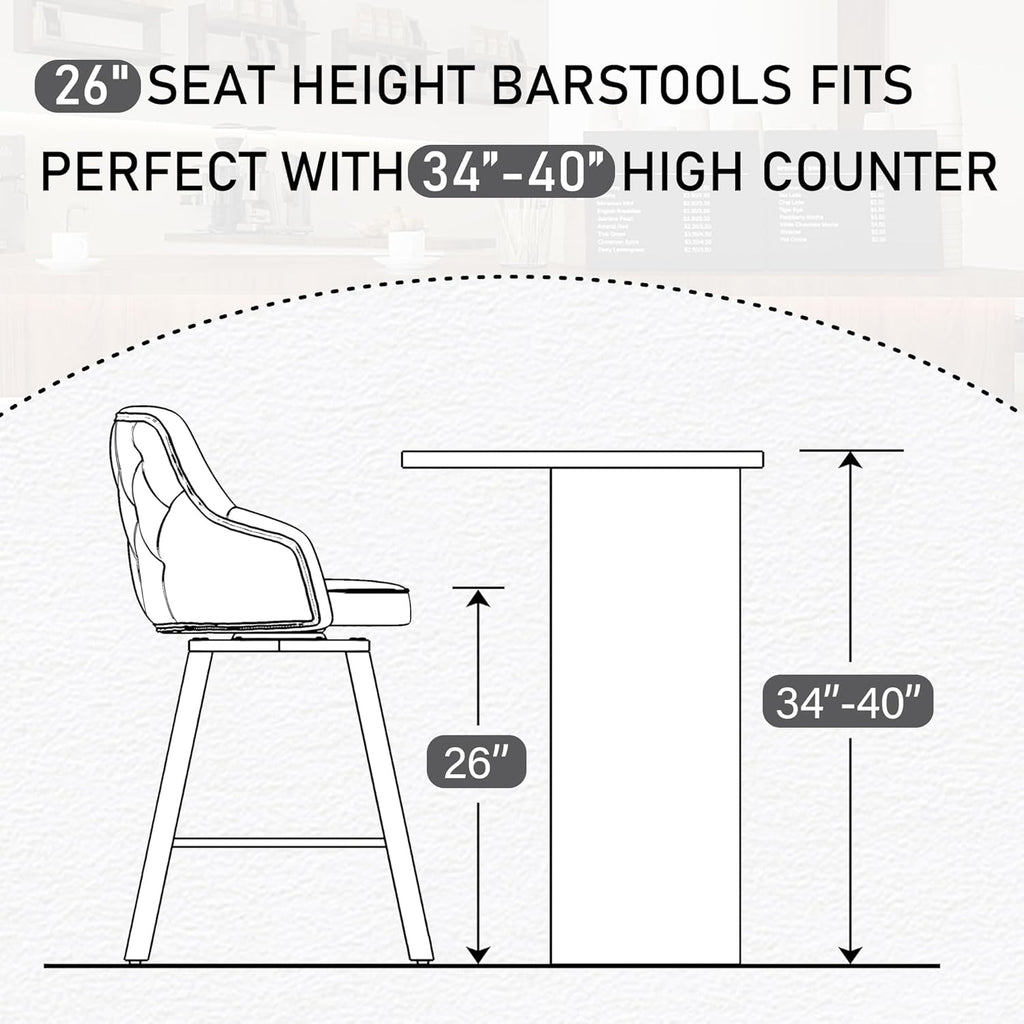 Bar Stools Set of 3, 26" Swivel Counter Height Bar Stools with High Back, Linen Kitchen Barstools Counter Height for Kitchen Island (Dark Grey, 3PCS 26" Counter Stools)