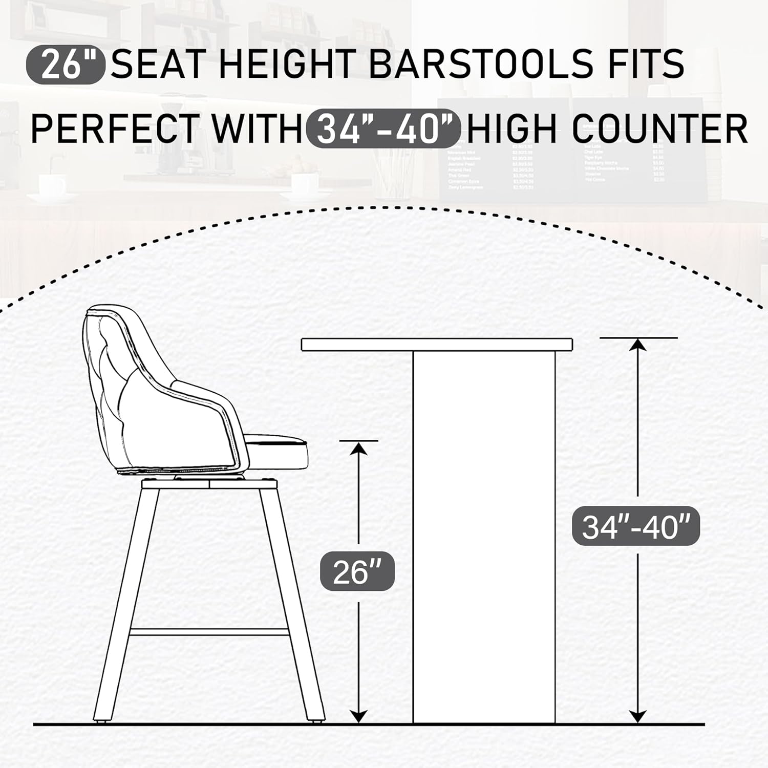 Bar Stools Set of 3, 26" Swivel Counter Height Bar Stools with High Back, Linen Kitchen Barstools Counter Height for Kitchen Island (Dark Grey, 3PCS 26" Counter Stools)