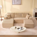 107" Boneless Couch with Deep Seat, Set of Modular Sectional Sofa, Cloud Sectional Couch for Living Room, No Assembly Required, Corduroy, U-Shape 3 Seater Left, Camel