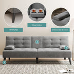 Meilocar 64" Futon Sofa Bed, Convertible Loveseat with 2 Cup Holders, Small Couch with 3 Adjustable Angles & Armrests, Sleeper Sofa for Small Apartment, Office, Dark Grey | small couch