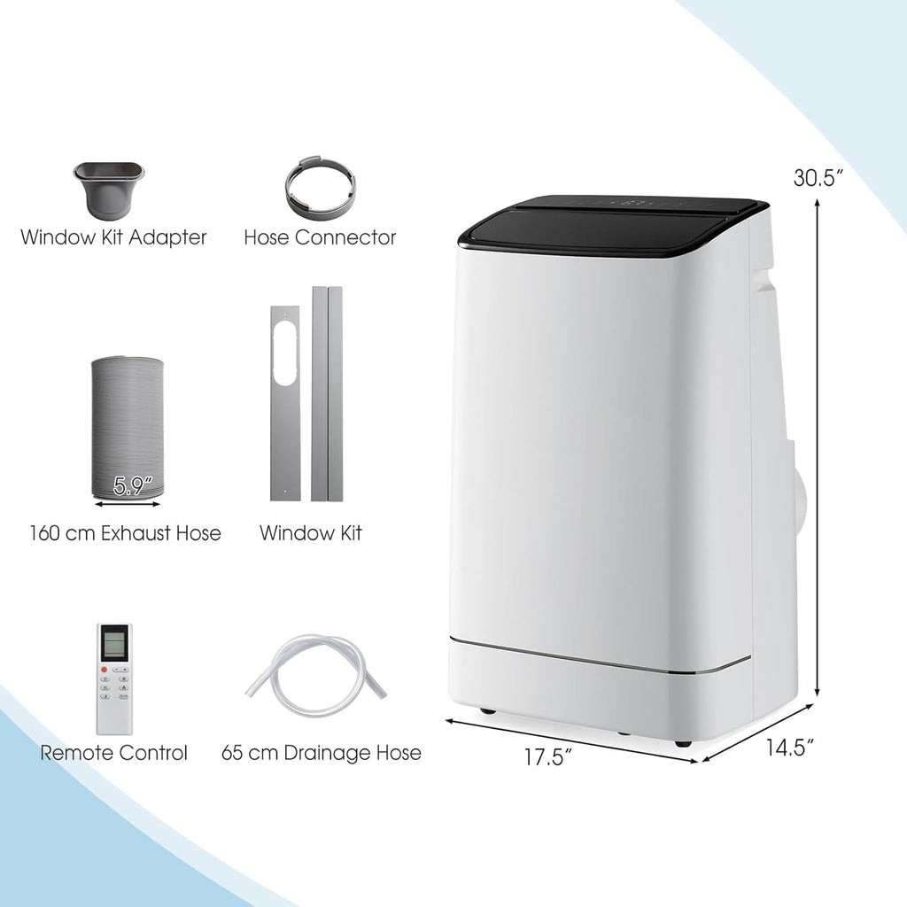 15000 BTU Portable Air Conditioner w/Heating, Dehumidifying, and Auto Swing Functions, APP/Remote Control, 24H Timer, with Window Installation Kit Included, Suitable for Spaces up to 800 Square Feet
