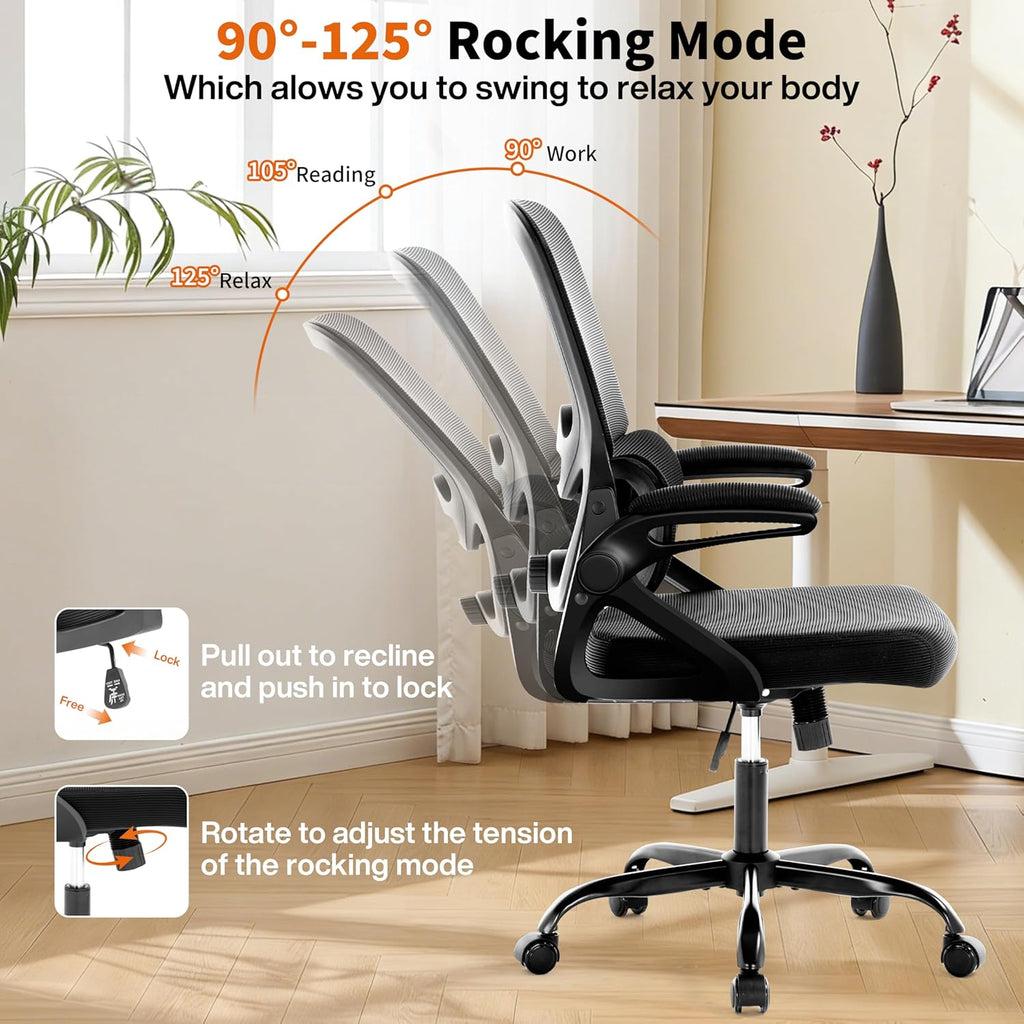 Ergonomic Office Chair,Mesh Office Chair with Lumbar Support,Mid Back Desk Chair with Flip-up Arms,400 lbs Comfy Computer Chair for Home Office