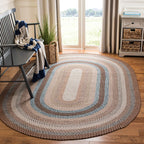 SAFAVIEH Washable Rug Outdoor Braided Collection - 8' x 10' Oval, Brown & Multi, Handmade & Reversible, Non-Shedding & Easy to Clean, Ideal for Patio, Backyard, Mudroom (BRD313A)