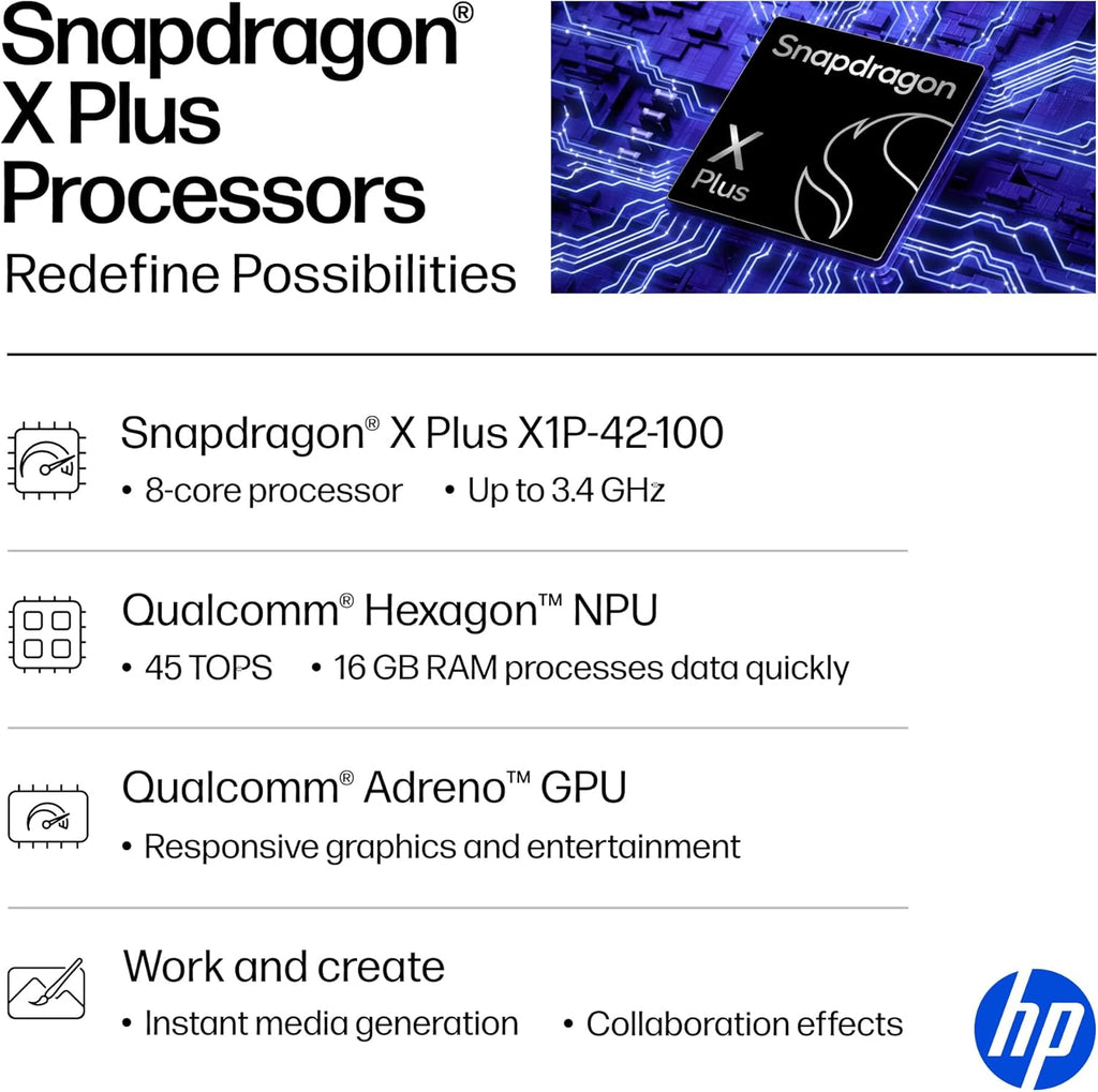 HP OmniBook 5 16 inch Next Gen AI PC  2K Touchscreen  Snapdragon X Plus X1P-42-100  16 GB RAM  512 GB SSD  Qualcomm Adreno GPU  Windows 11 Home  Glacier Silver  16-fb0000nr