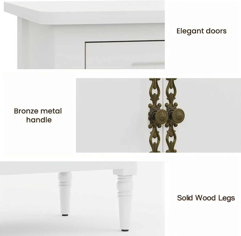 RoyalCraft 59" Buffet Cabinet with Storage, Vintage Sideboard with Adjustable Shelves & Carved Handle, Mid Century Modern Painted Credenza Coffee Bar for Kitchen, Dining Room, Satin White
