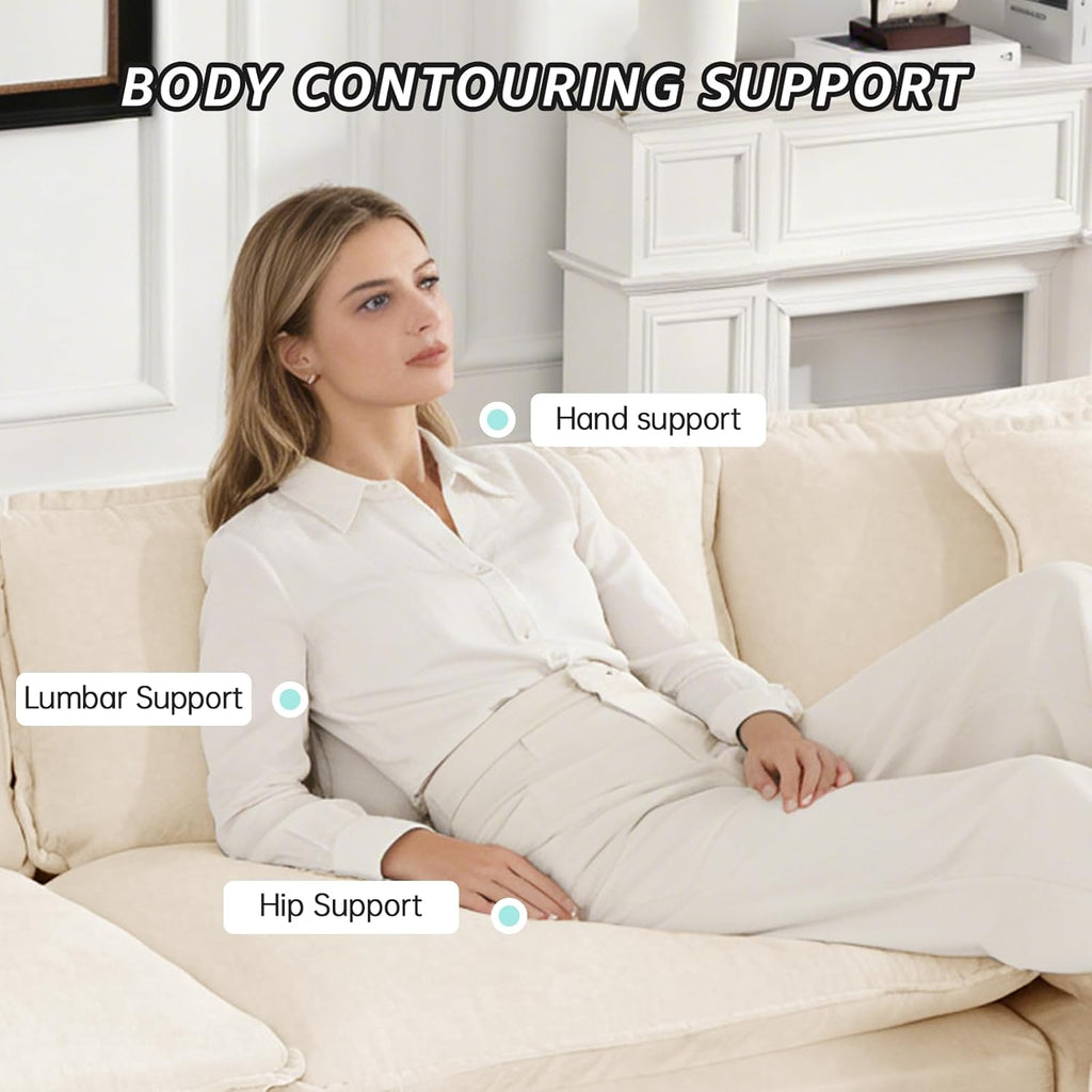 113.8" Modern Cozy Sectional Couches for Living Room, Beige Chenille Comfy Cloud Couch Sectional, 3 Seater Couch for Living Room, Sofas para Sala, I Shaped Sofas & Couches (Beige, 3+0 Set)