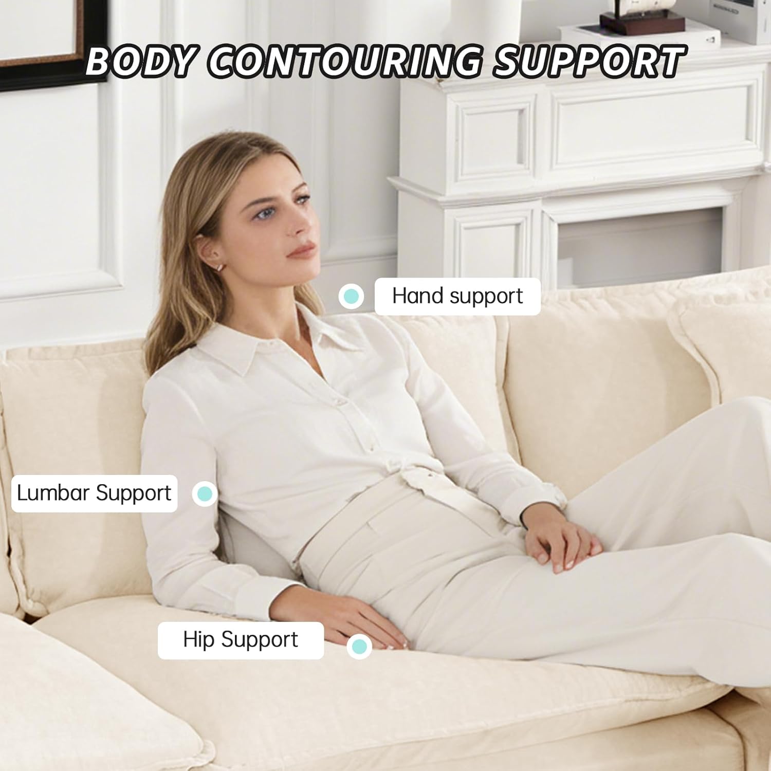 113.8" Modern Cozy Sectional Couches for Living Room, Beige Chenille Comfy Cloud Couch Sectional, 3 Seater Couch for Living Room, Sofas para Sala, I Shaped Sofas & Couches (Beige, 3+0 Set)