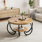 GarveeHome Round Coffee Table 30 in Center Table, 2-Tier Coffee Table Industrial Accent Tables with Adjustable Feet, Living Room Tables with Storage Shelf and Designed Wood Grain, Easy Assemble