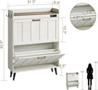 ChooChoo Shoe Storage Cabinet with 2 Flip Drawers, Deodorizing Shoe Organizer Storage for Entryway, Freestanding Hidden Slim Narrow Shoe Rack Cabinet, Antique White & Brown