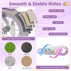 COSTWAY Mermaid Kids Bike, 12/14/16/18/20 Inch Toddler Bike w/Removable Training Wheels, Streamers, Doll Storage Basket, Handbrake & Coaster Brake, Children Kids Bicycle for 3+ Years Old Boys & Girls