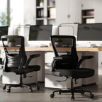Ergonomic Office Chair, Mesh Desk Chair with Adjustable Height & Flip-Up Armrests, Comfortable Computer Chair for Long Hours, Silent Wheels for Home Office, 6-PCS