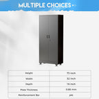Greenvelly 73" Metal Storage Cabinet with Wheels, Black Garage Storage Cabinet with 4 Adjustable Shelves and Locking Doors, Garage Rolling Storage Cabinet for Warehouse, Garage, Home Office, School