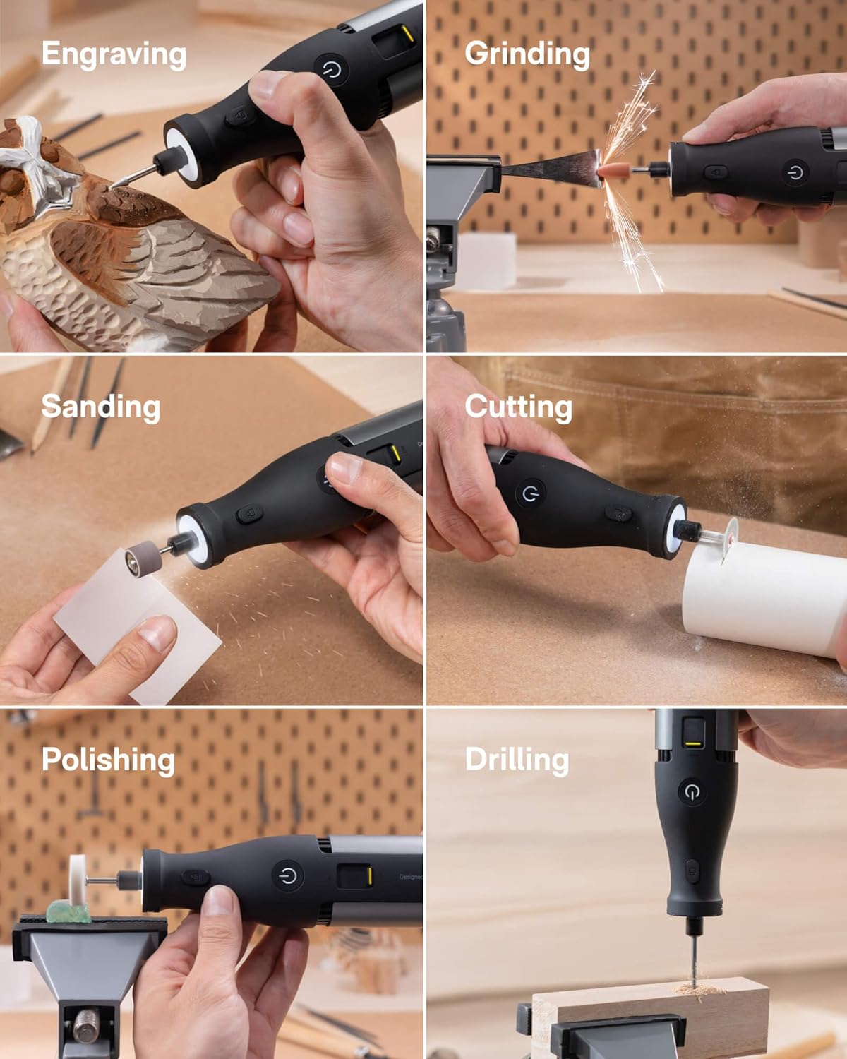 HOTO 12V Cordless Rotary Tool Kit, 35000 RPM Powerful Brushless Motor, Variable Speed, 3000mAh & LED Light, 37 Premium Accessories for 3D Printing Sanding, Polishing, Carving, Drilling& DIY Crafts