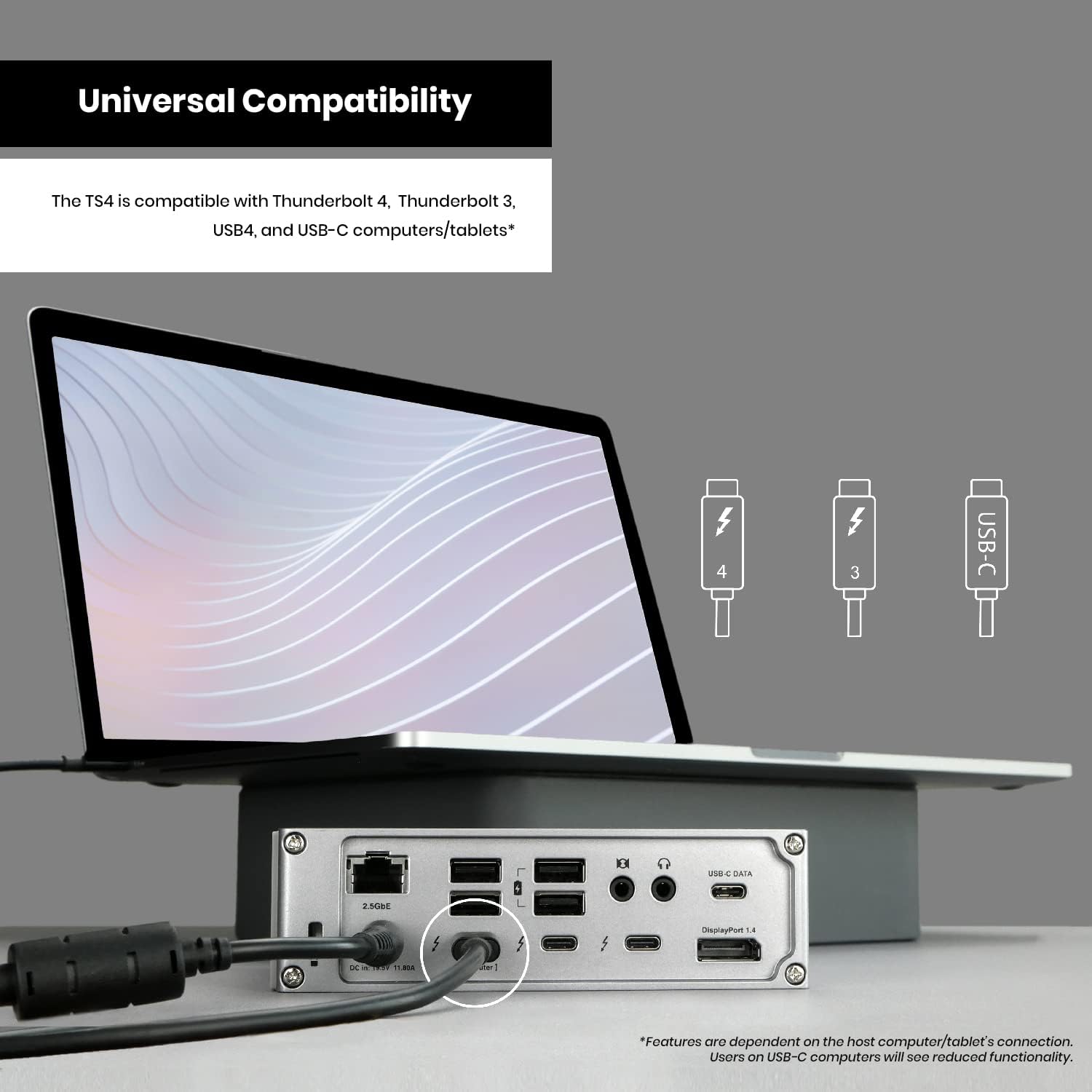 CalDigit TS4  18-in-1 Thunderbolt 4 Docking Station  98W Charging  3* TBT4 (40Gb/s)  3* USB-C + 5* USB-A (10Gb/s)  2.5GbE LAN  1*8K@30Hz or 2*6K@60Hz Displays  Mac/Windows/Chrome  0.8m Certified Cable