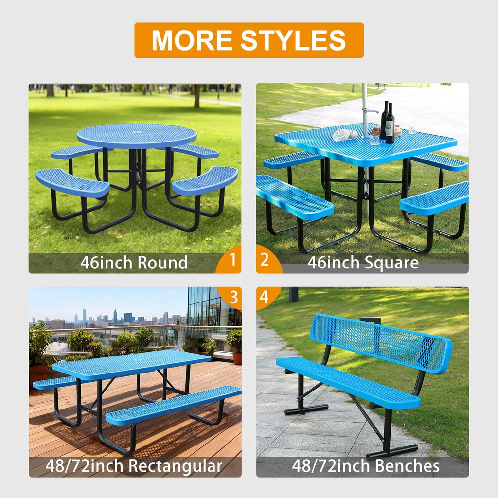 4ft Rectangular Picnic Table – Heavy-Duty Metal Mesh Outdoor Dining Table  Thermoplastic Coated Steel  Outdoor Living  Parks & Schools (Blue  4ft)