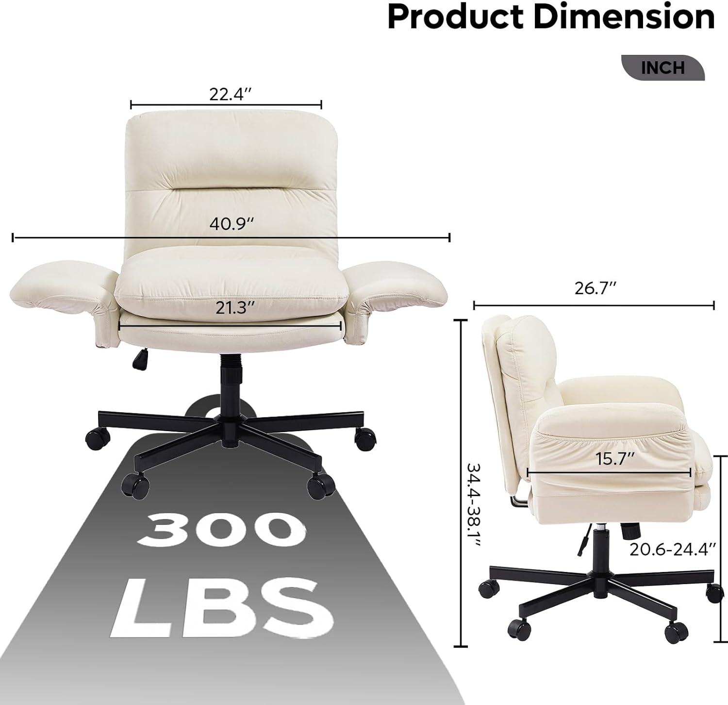 Bestier Criss Cross Office Chair with Flip-Up Arms, Vanity Comfy Chair with Thick Cushion & Wheels, Cross Legged Office Chair for Home Office, Bedroom, Beige Velvet