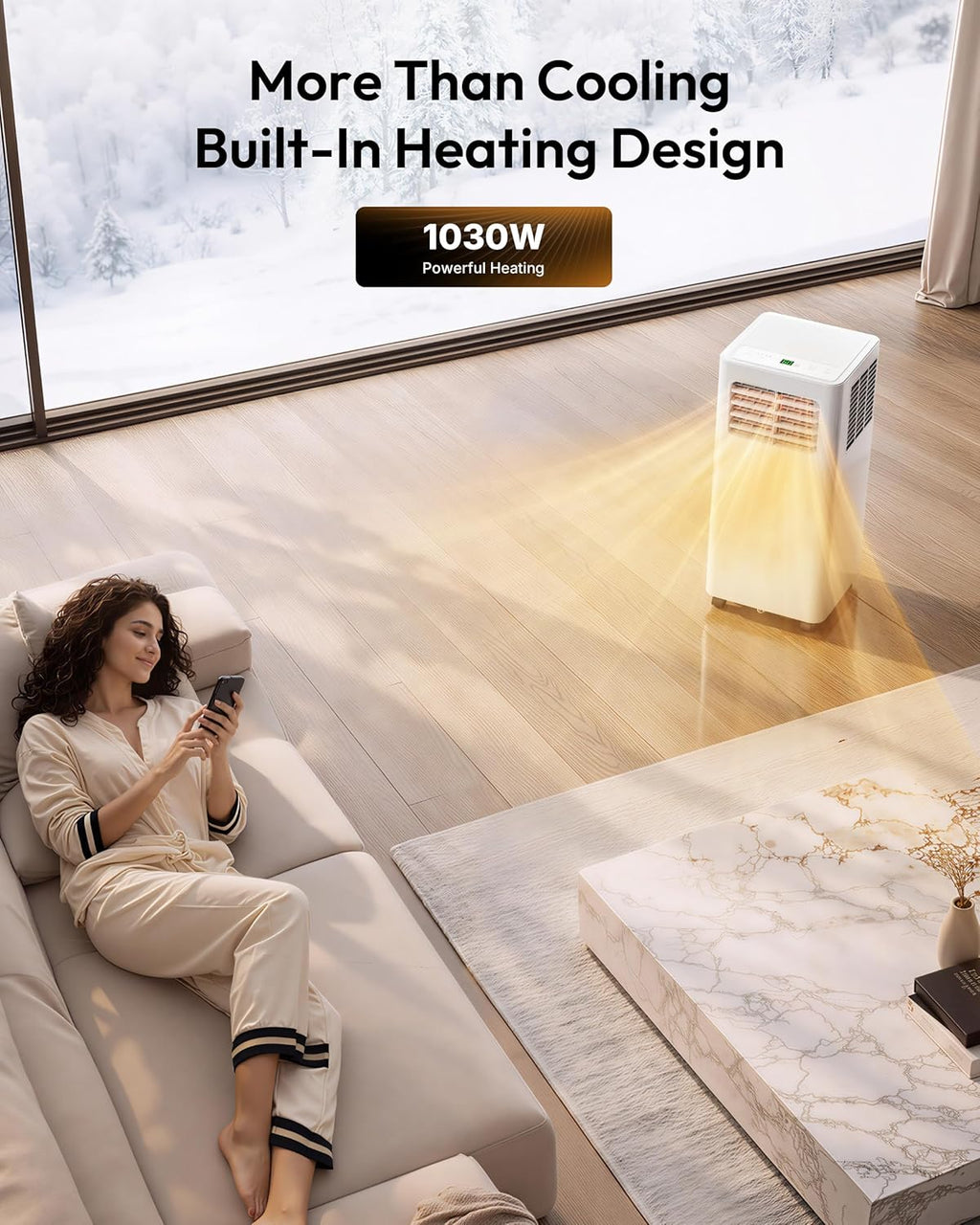 EUHOMY 12,000 BTU Portable Air Conditioners, 4-in-1 Unit with Cools, Heat, Dehumidifier, fan 550 Sq.Ft. with 450 CFM Airflow, App/Remote Control, Window Kit, for bedroom, livingroom