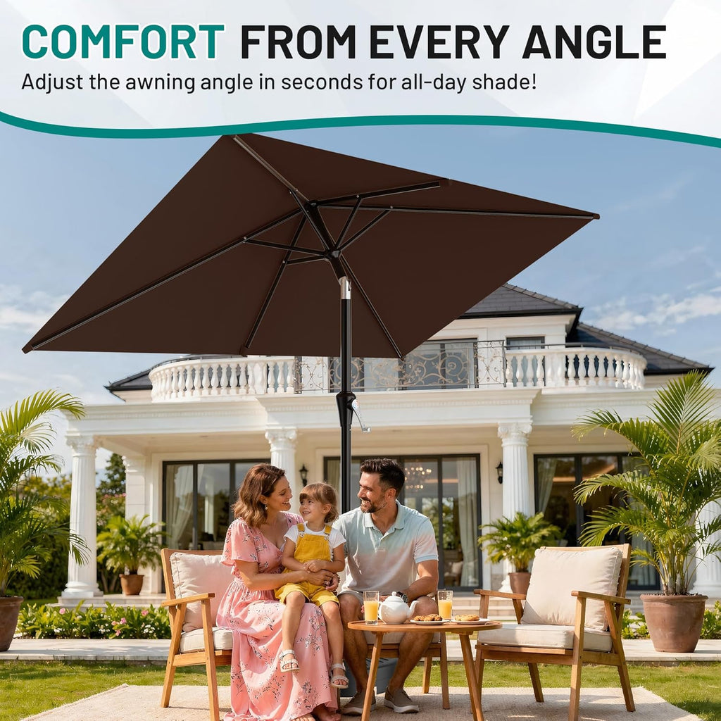 AreShark 6.5' x 10' Rectangular Patio Umbrellas for Outdoor, Outdoor Table Umbrella, Large Outdoor Patio Umbrellas with 6 Sturdy Ribs for Pool, Garden, Deck & Market (Brown)