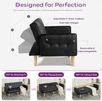 TYBOATLE Faux Leather Convertible 65'' Folding Futon Sofa Bed w/ 2 USB, Loveseat for Small Space, Apartment, Dorm, Living Room, Office, Black
