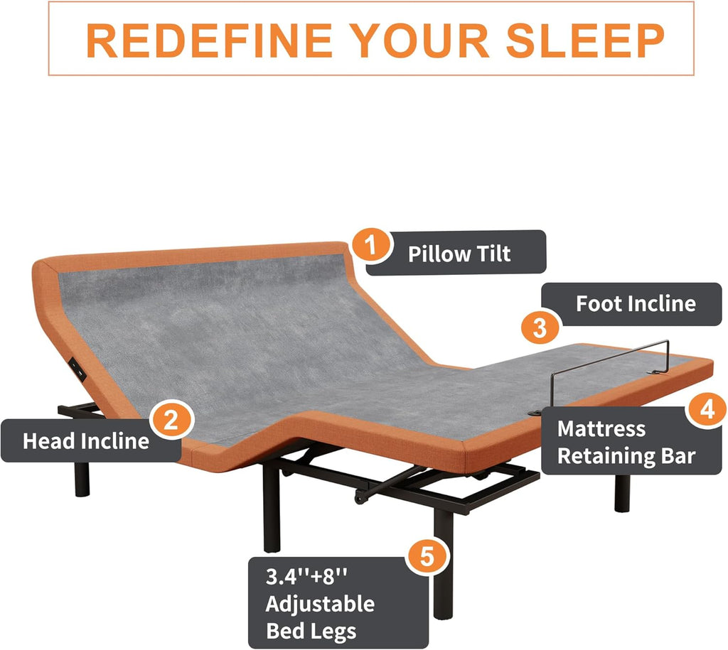 Queen Adjustable Bed Frame + 12” Hybrid Matt, Bed Base with Massage, Pillow-tilt, Smart APP Control, Ergonomic Incline, Zero Gravity, Dual USB Port, Under Bed Light, Wireless Remote, 5000 Series