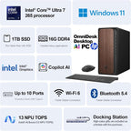 HP OmniDesk Desktop Computer – Intel Core Ultra 7 265  16GB DDR5 1TB SSD  Sleek Dark Wood Design  AI-Ready Performance  Windows 11 Pro with Dockstation