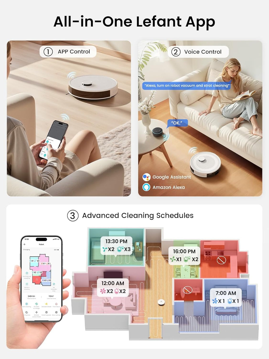 Lefant LiDAR Robot Vacuum and Mop, 90-Day Self-Emptying, 190° PSD Obstacle Avoidance, Customized Cleaning, Multi-Floor Mapping, 5500Pa Strong Suction, 140 Min Runtime, WiFi/Alexa/APP/iWatch, M2 Pro