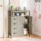 Vabches Farmhouse Storage Cabinet with 2 Doors and 4 Drawers, Freestanding Bathroom Storage Cabinet Kitchen Pantry Cabinet, Floor Cabinets Hutch Cupboard for Kitchen/Living Room/Bathroom.Grey Oak.
