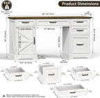 58" Farmhouse Executive Desk Modern Computer Desk with Drawers and File Cabinet Wooden Office Desk for Home Office Workspace with Storage for Working, Studying, Writing (Antique White)