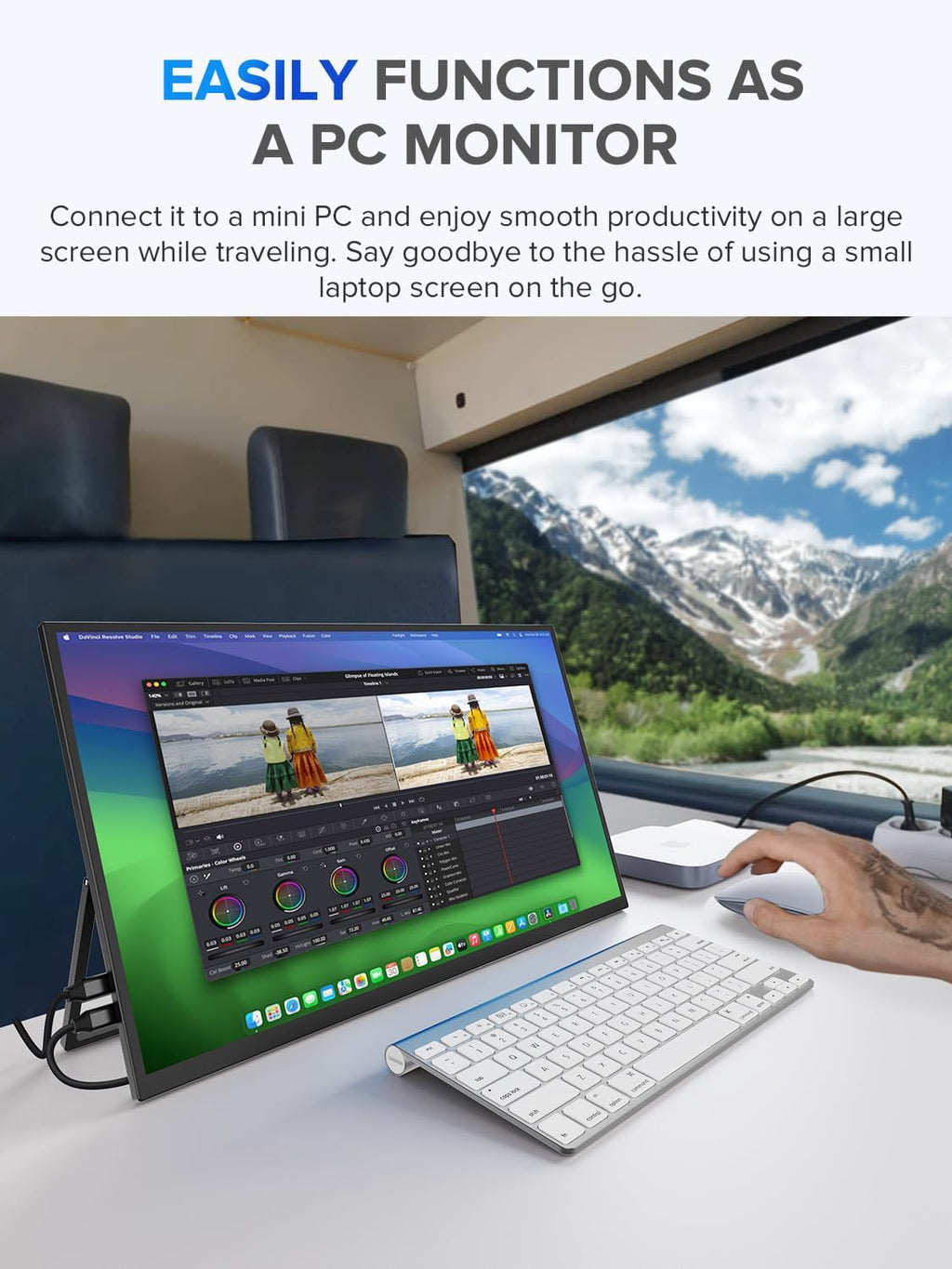 UPERFECT 22" Portable Monitor 2K QLED w/VESA & 180° Adjustable Stand  2560×1440 QHD FreeSync HDR Gaming Display  USB-C HDMI Travel Second Monitor for Laptop  Phone  PC & Gaming Consoles