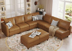 EASE MOOSE Modular Sectional Couch with Storage, Faux Leather Sectional Modular Sofa Sectional Sofa for Living Room .Brown