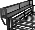 KEIKI Full Size Metal Loft Bed Frame with Convertible Staircase, Built-in Storage Shelves and Wardrobe, Loft Bed with Solid Slats, Guardrail, No Box Spring Required, Easy Assembly, for Bedroom, Black