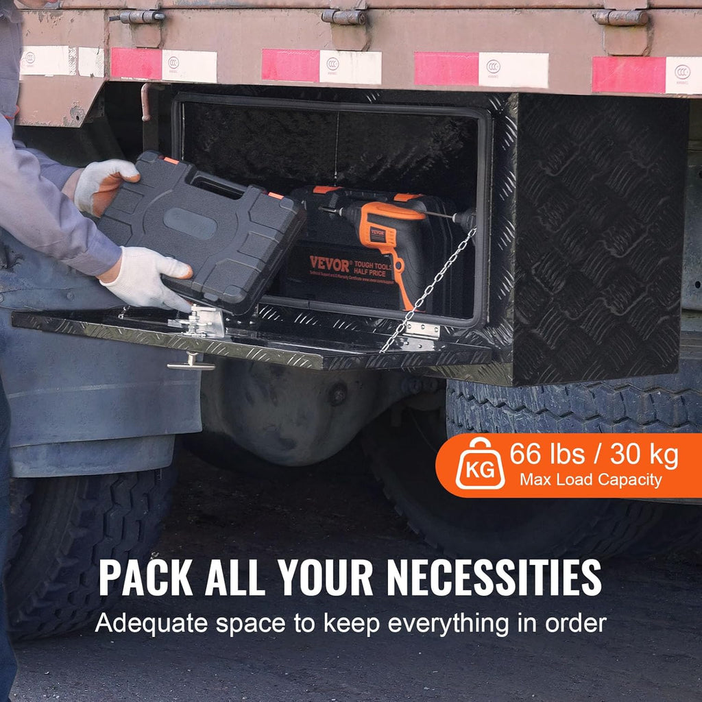 VEVOR Underbody Truck Box, 30"×14"×16" Pickup Storage Box, Heavy Duty Aluminum Diamond Plate Tool Box with Lock and Keys, Waterproof Trailer Storage Box with T-Handle Latch for Truck, Van, Trailer
