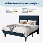 Allewie Queen Size Upholstered Bed Frame with Vertical Channel Tufted Headboard, Soft Corduroy Fabric Platform Bed, Strong Wooden Slats Support, Easy Assembly, No Box Spring Needed, Dark Blue