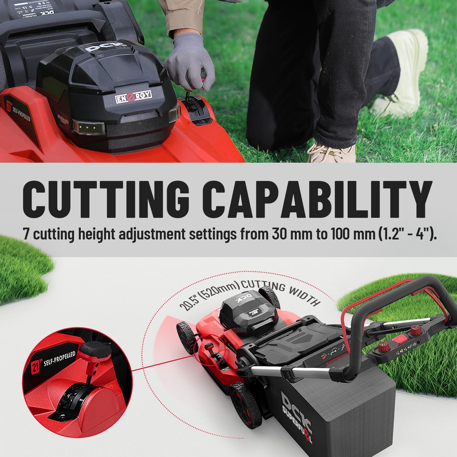 58V 21" Electric Lawn Mower Cordless Self-Propelled Lawn Mower  Brushless Motor  3-in-1 (Mowing/Collecting/Mulching)  7 Cut Heights  Foldable  LED Light  7.5Ah Battery & Charger(60Min runtime)