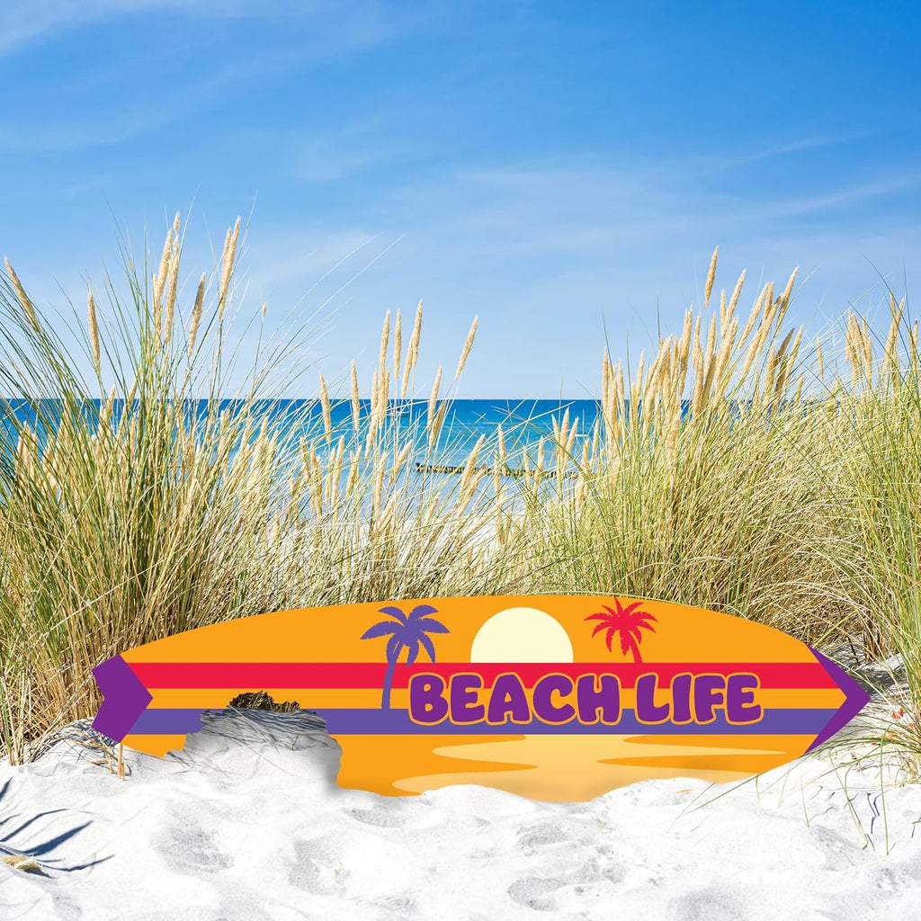 JennyGems Outdoor Beach Life Surfboard Wall Art with Shark Bite, Nautical Beach Decor, Surfboard Sign, Weather Resistant PVC, 3 Foot