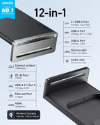 Anker 675 USB-C Docking Station (12-in-1  Monitor Stand  Wireless) with 10Gbps USB-C Ports  4K@60Hz HDMI Display  Wireless Charging Pad  for Lenovo ThinkPad  MacBook Pro M1 / M2