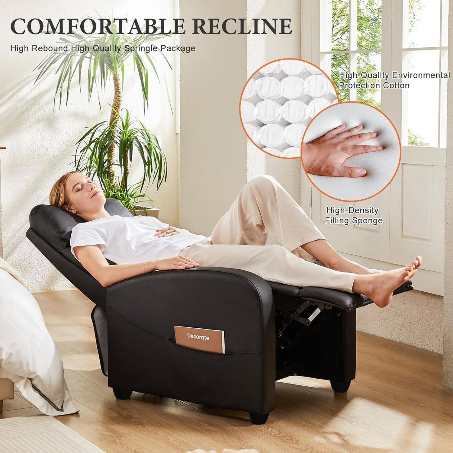 Sweetcrispy Massage Recliner Chair for Adults, Adjustable Home Theater Seating with Lumbar Support for Living Room, Modern Fabric Reclining, Black