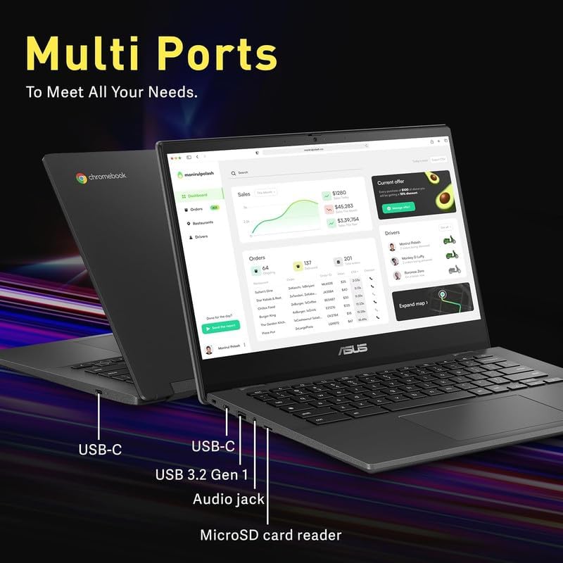 ASUS Chromebook Laptop Student Business 2024  14" FHD Anti-Glare Display  8-Core MediaTek Kompanio 520  4GB RAM  128GB (64GB eMMC+64GB Card)  Webcam  WiFi  15+ Hrs Battery  Chrome OS +HubxcelAccessory