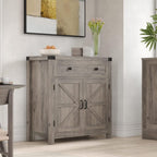 HOSTACK Coffee Bar Cabinet, Kitchen Storage Cabinet, Modern Farmhouse Buffet Sideboard with Drawer and Adjustable Shelf, Barn Door Accent Cabinets for Kitchen, Dining Room, Entryway, Ash Grey