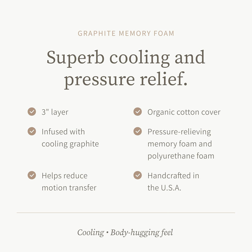 Saatva Graphite Memory Foam Mattress Topper - 3” Memory Foam Layer - Enhanced Comfort & Cooling - Queen