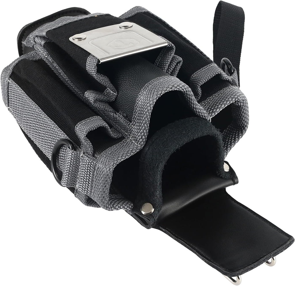 MP1X Leather Backed Small Tool Pouch, Heavy Duty Tool Organizer with 9 Pockets, Belt Clip & D-Rings, Lightweight Compact Tool Bag for Electrician, Construction, Worksite