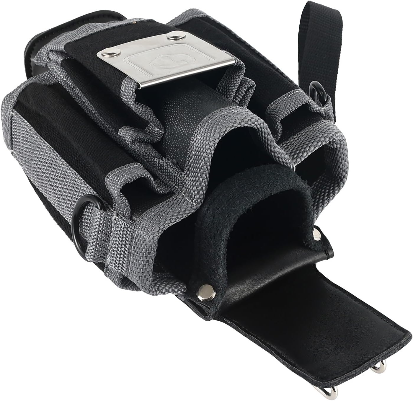 MP1X Leather Backed Small Tool Pouch, Heavy Duty Tool Organizer with 9 Pockets, Belt Clip & D-Rings, Lightweight Compact Tool Bag for Electrician, Construction, Worksite