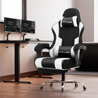 GTPLAYER Gaming Chair, Computer Chair with Footrest and Lumbar Support, Height Adjustable Game Chair with 360°-Swivel Seat and Headrest and for Office or Gaming (Fabric, Black White)