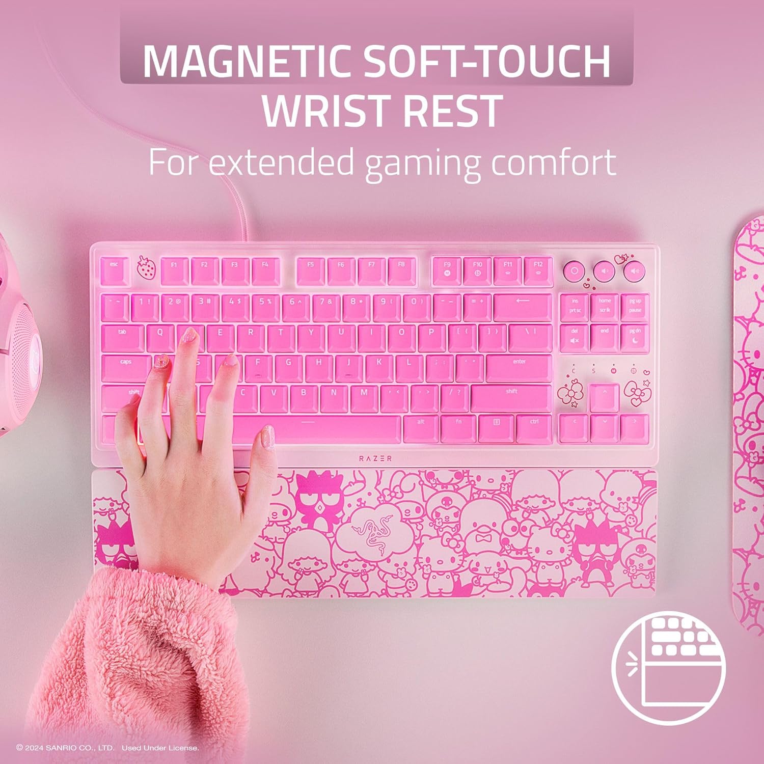 Razer Ornata V3 TKL Gaming Keyboard: Low-Profile Keys - Mecha-Membrane Switches - UV-Coated Keycaps - Backlit Media Keys - 8-Zone RGB Lighting - Magnetic Wrist Wrest - Hello Kitty & Friends Edition