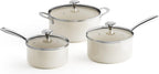 Redchef Cooking Pot Set Induction 5Qt, Saucepan Set 2.5/3.5Qt and 5 Qt Stock Pot with Lid, Compatible All Cooktops, Even Heat, Stay-Cool Handles, PTFE PFAS Free (Beige)
