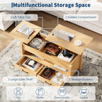 GarveeHome Coffee Table Lift Top, Convertible Coffee Table with Wooden Lift Tabletop, 2 Drawers and Hidden Compartment, Central Table with Storage for Living Room Home Office, Natural